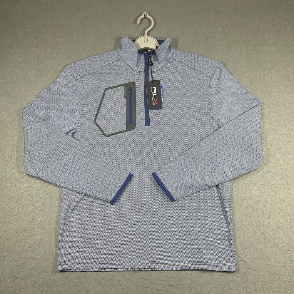 RLX Ralph Lauren Pullover Mens XL Blue Herringbone Luxury Performance 1/4 Zip